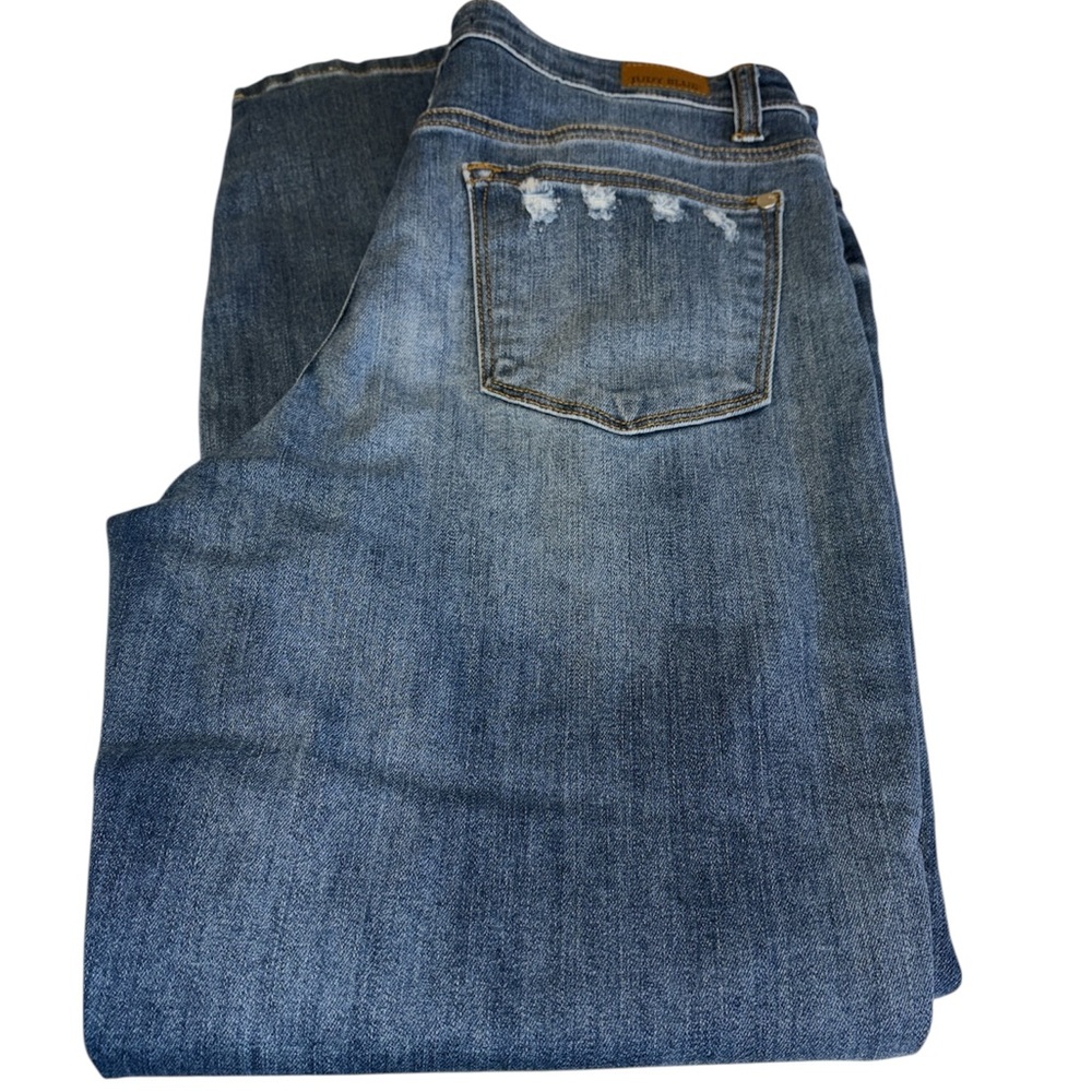 Judy Blue jeans Straight Leg slim fit distressed knee/thigh button/zip Sz 9/29